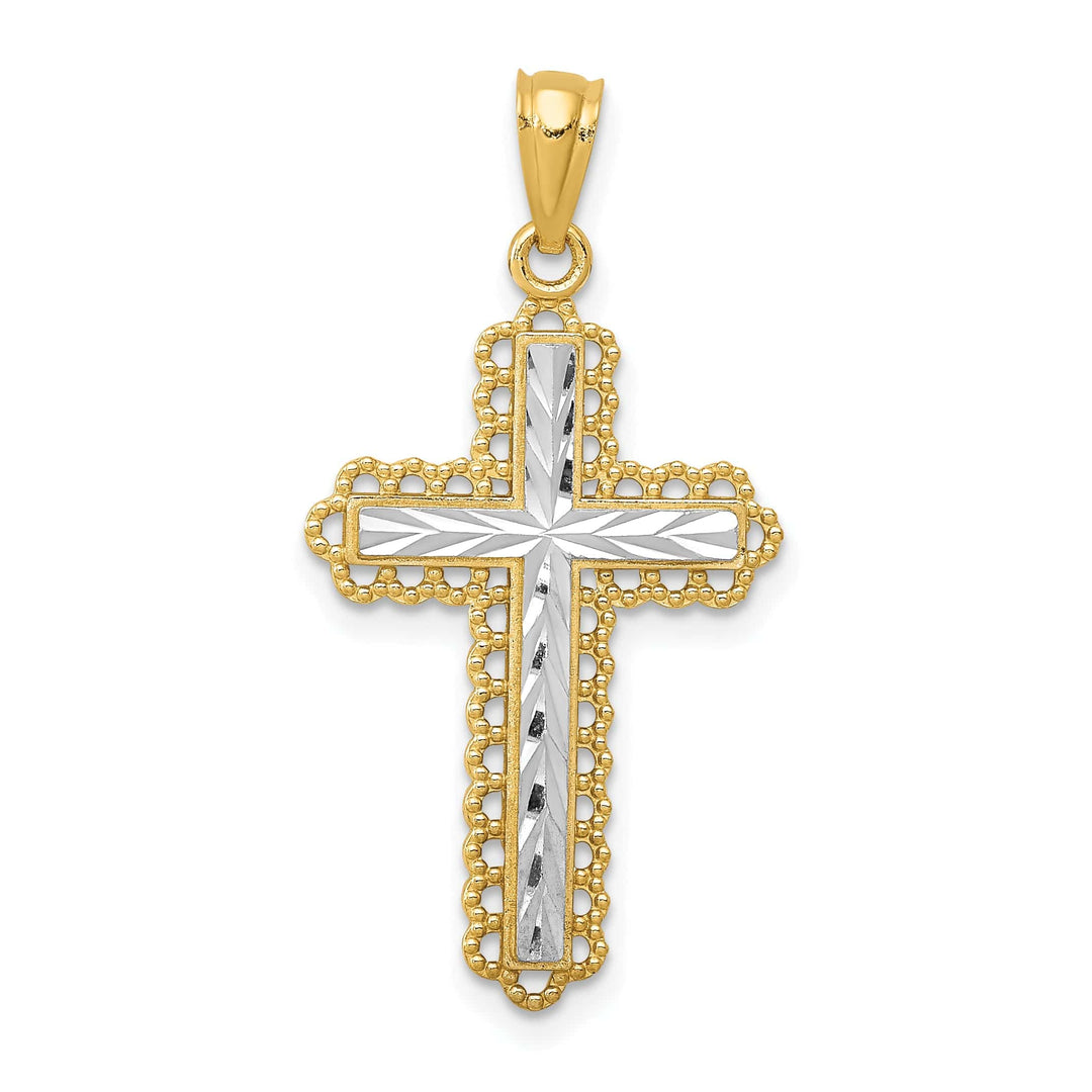 Lovely Rita's Pendants & Charms 14k Two Tone Gold Beaded Design Fluer de Lis Cross Pendant