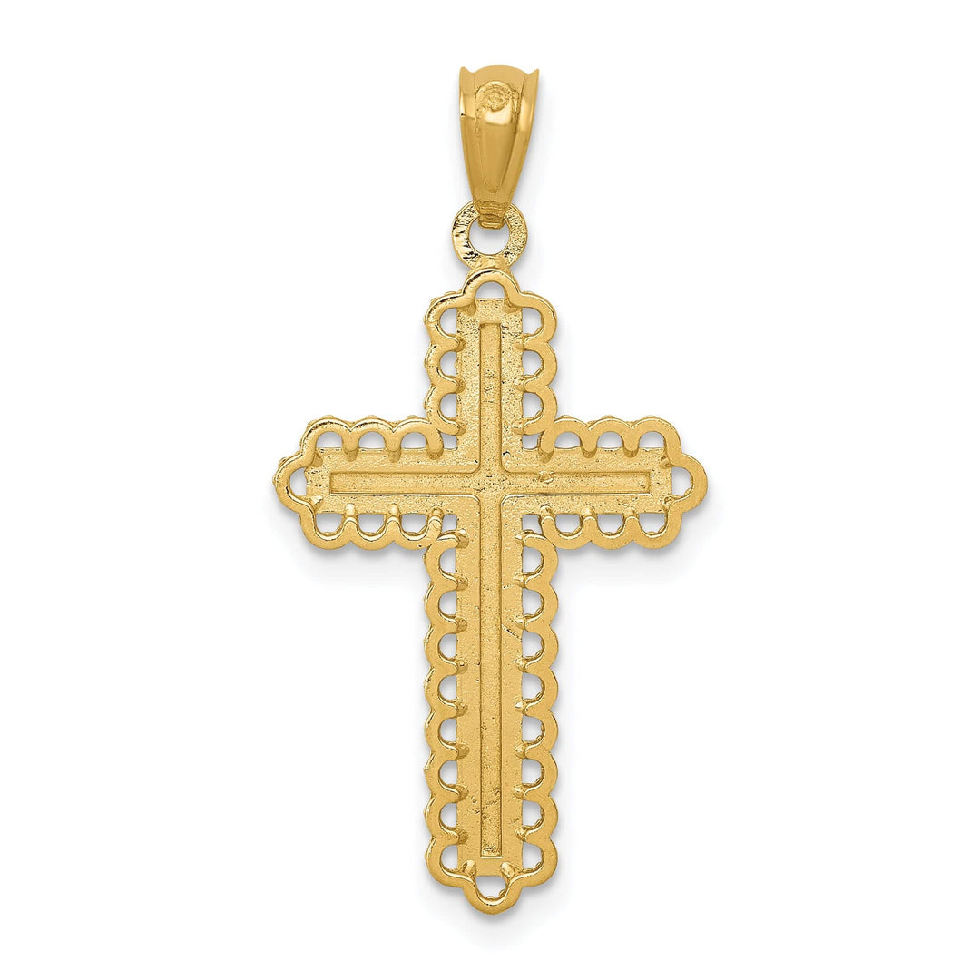 Lovely Rita's Pendants & Charms 14k Two Tone Gold Beaded Design Fluer de Lis Cross Pendant