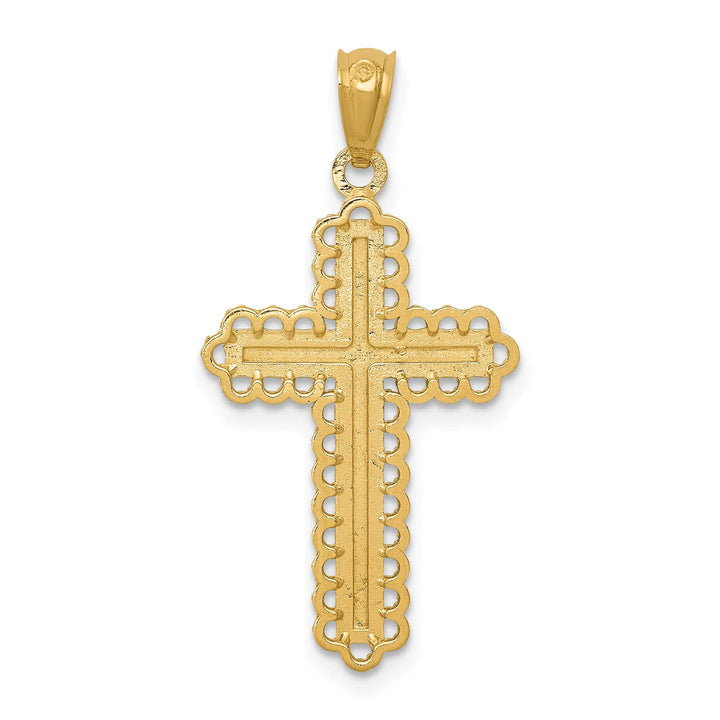 Lovely Rita's Pendants & Charms 14k Two Tone Gold Beaded Design Fluer de Lis Cross Pendant