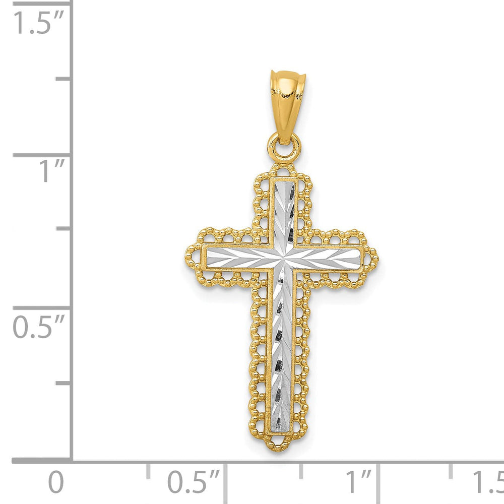 Lovely Rita's Pendants & Charms 14k Two Tone Gold Beaded Design Fluer de Lis Cross Pendant