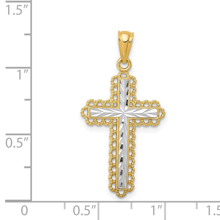 Lovely Rita's Pendants & Charms 14k Two Tone Gold Beaded Design Fluer de Lis Cross Pendant