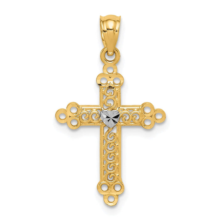 Lovely Rita's Pendants & Charms 14k Two Tone Gold Budded Cross Heart Center Pendant