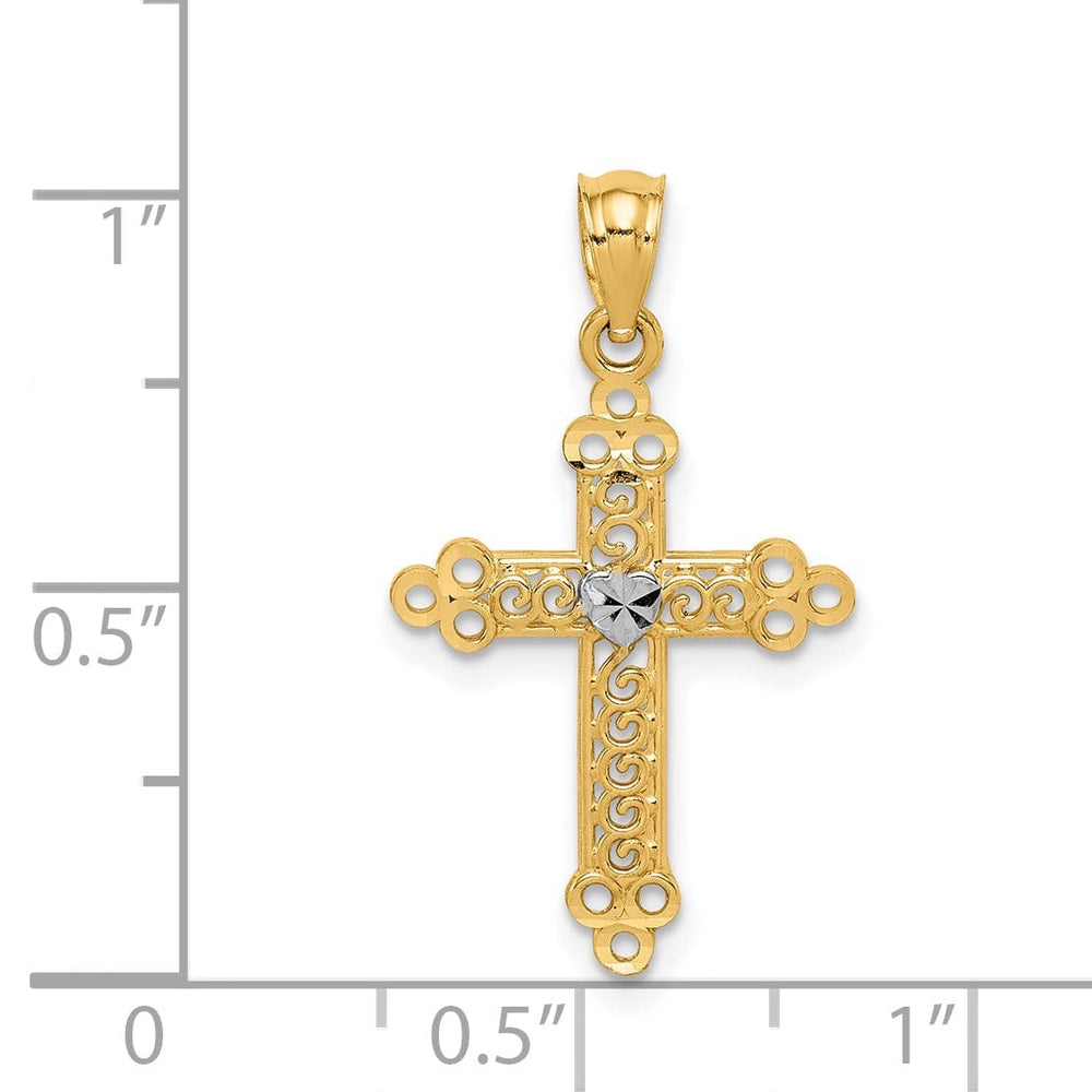 Lovely Rita's Pendants & Charms 14k Two Tone Gold Budded Cross Heart Center Pendant