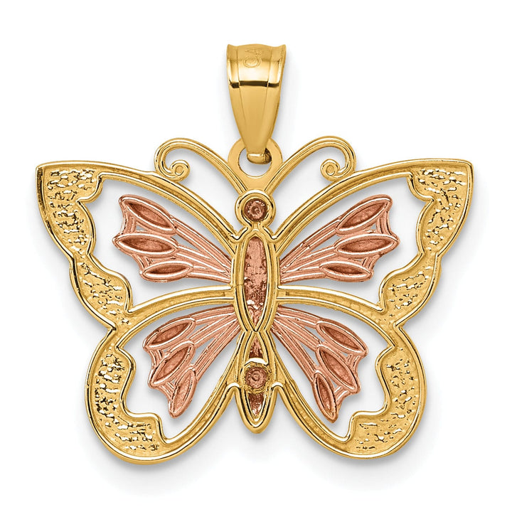 Lovely Rita's Pendants & Charms 14k Two-tone Gold D.C Polished Cut-Out Design Butterfly Pendant