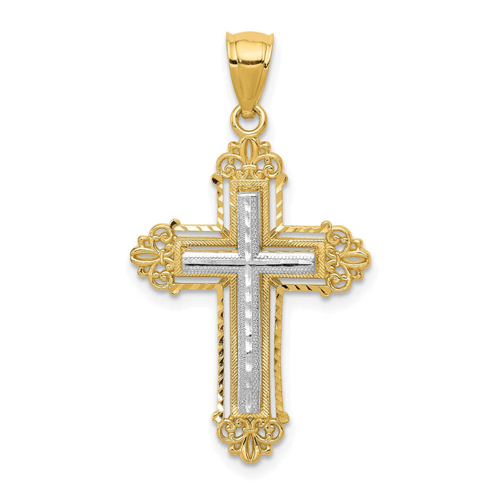 Lovely Rita's Pendants & Charms 14k Two Tone Gold Detailed Fleur De Lis Cross Pendant