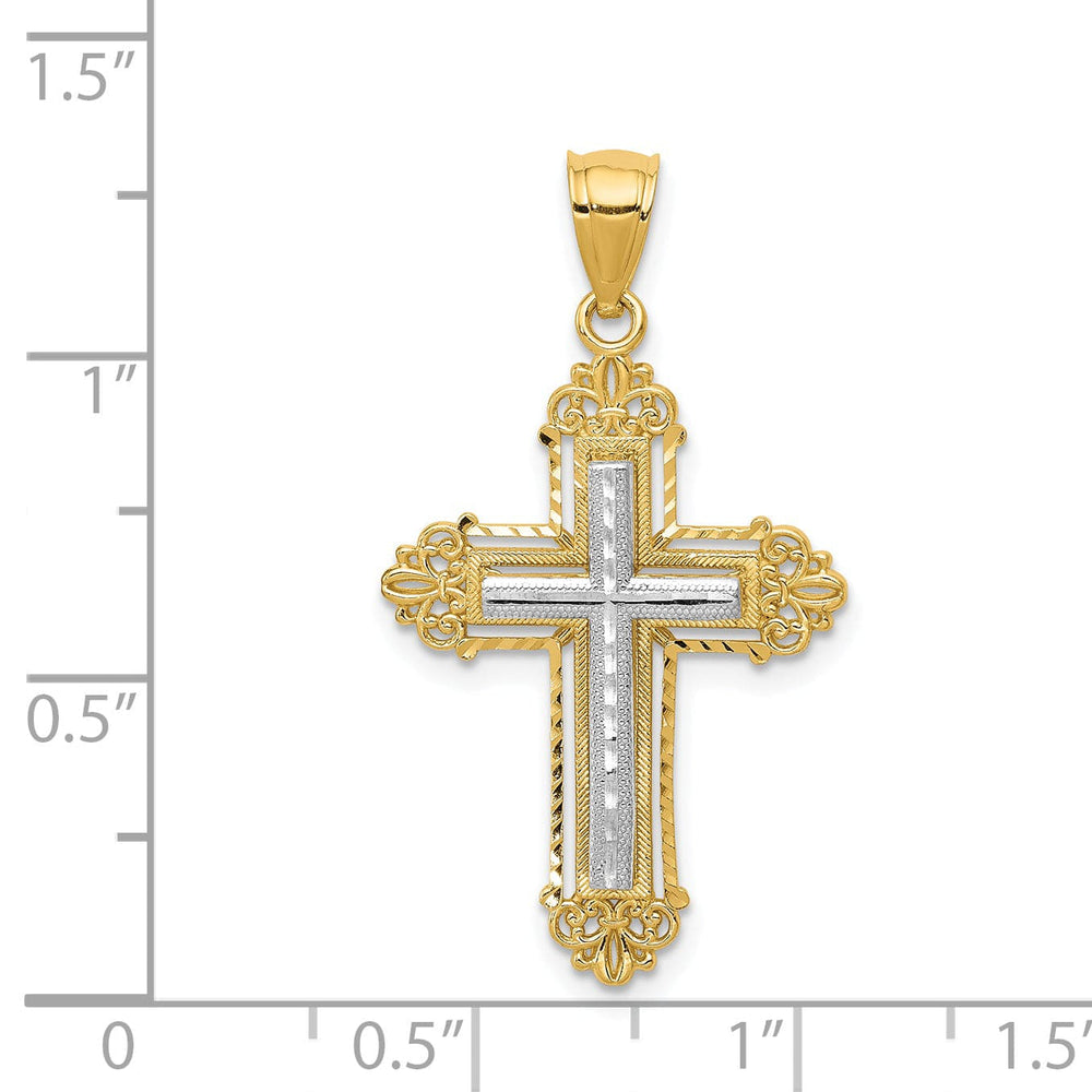 Lovely Rita's Pendants & Charms 14k Two Tone Gold Detailed Fleur De Lis Cross Pendant
