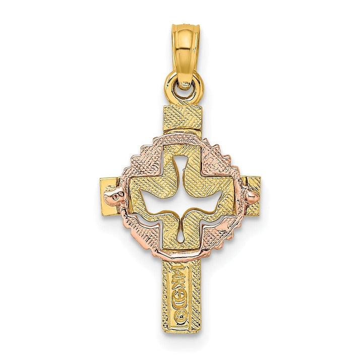 Lovely Rita's Pendants & Charms 14K Two-Tone Gold Elegant Cut-Out Dove Iona Crucifix Cross Pendant