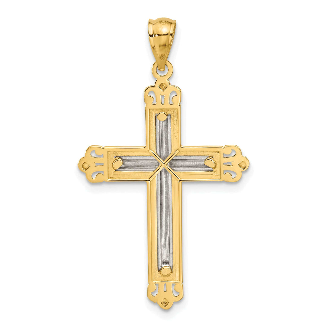 Lovely Rita's Pendants & Charms 14k Two Tone Gold Elegant Fleur de Lis Cross Pendant