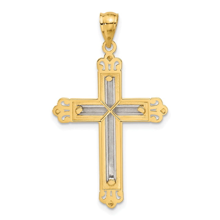 Lovely Rita's Pendants & Charms 14k Two Tone Gold Elegant Fleur de Lis Cross Pendant