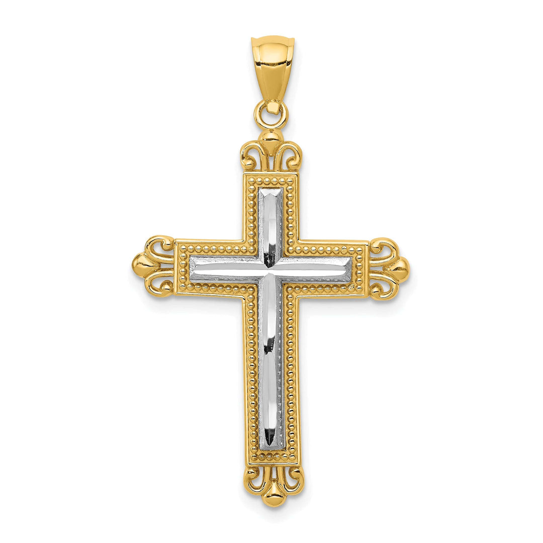 Lovely Rita's Pendants & Charms 14k Two Tone Gold Elegant Fleur de Lis Cross Pendant
