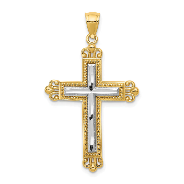 Lovely Rita's Pendants & Charms 14k Two Tone Gold Elegant Fleur de Lis Cross Pendant