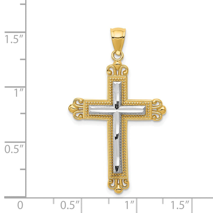 Lovely Rita's Pendants & Charms 14k Two Tone Gold Elegant Fleur de Lis Cross Pendant