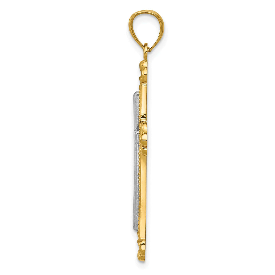 Lovely Rita's Pendants & Charms 14k Two Tone Gold Elegant Fleur de Lis Cross Pendant