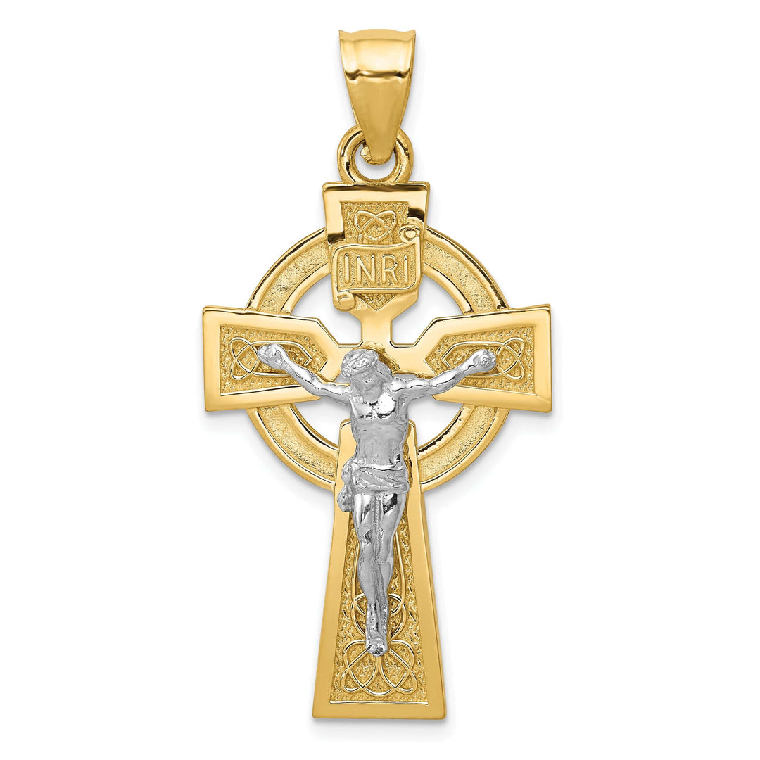 Lovely Rita's Pendants & Charms 14K Two-Tone Gold Elegant Polished Celtic INRI Crucifix Cross