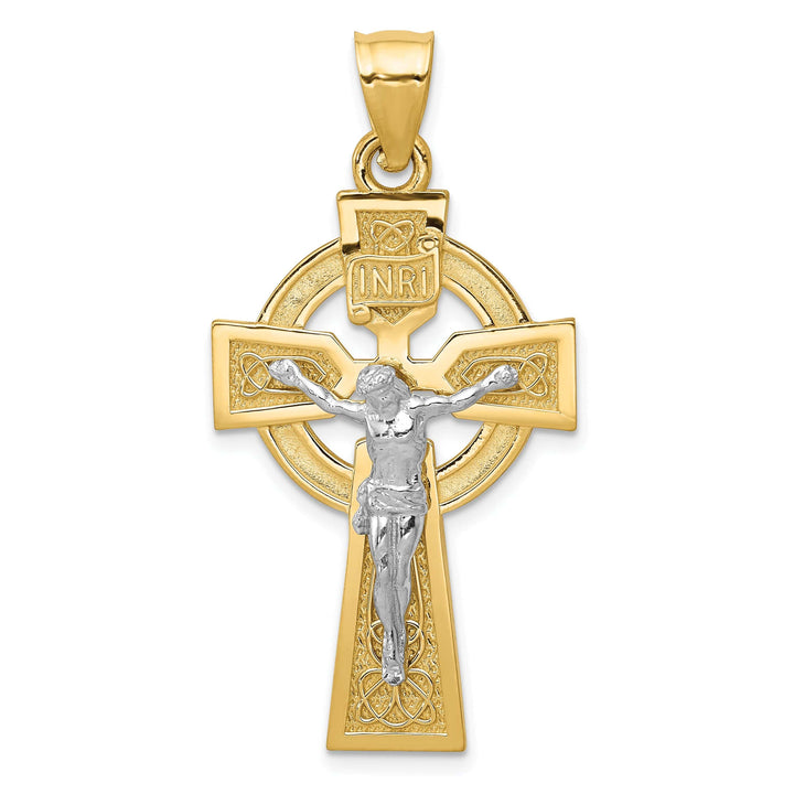 Lovely Rita's Pendants & Charms 14K Two-Tone Gold Elegant Polished Celtic INRI Crucifix Cross