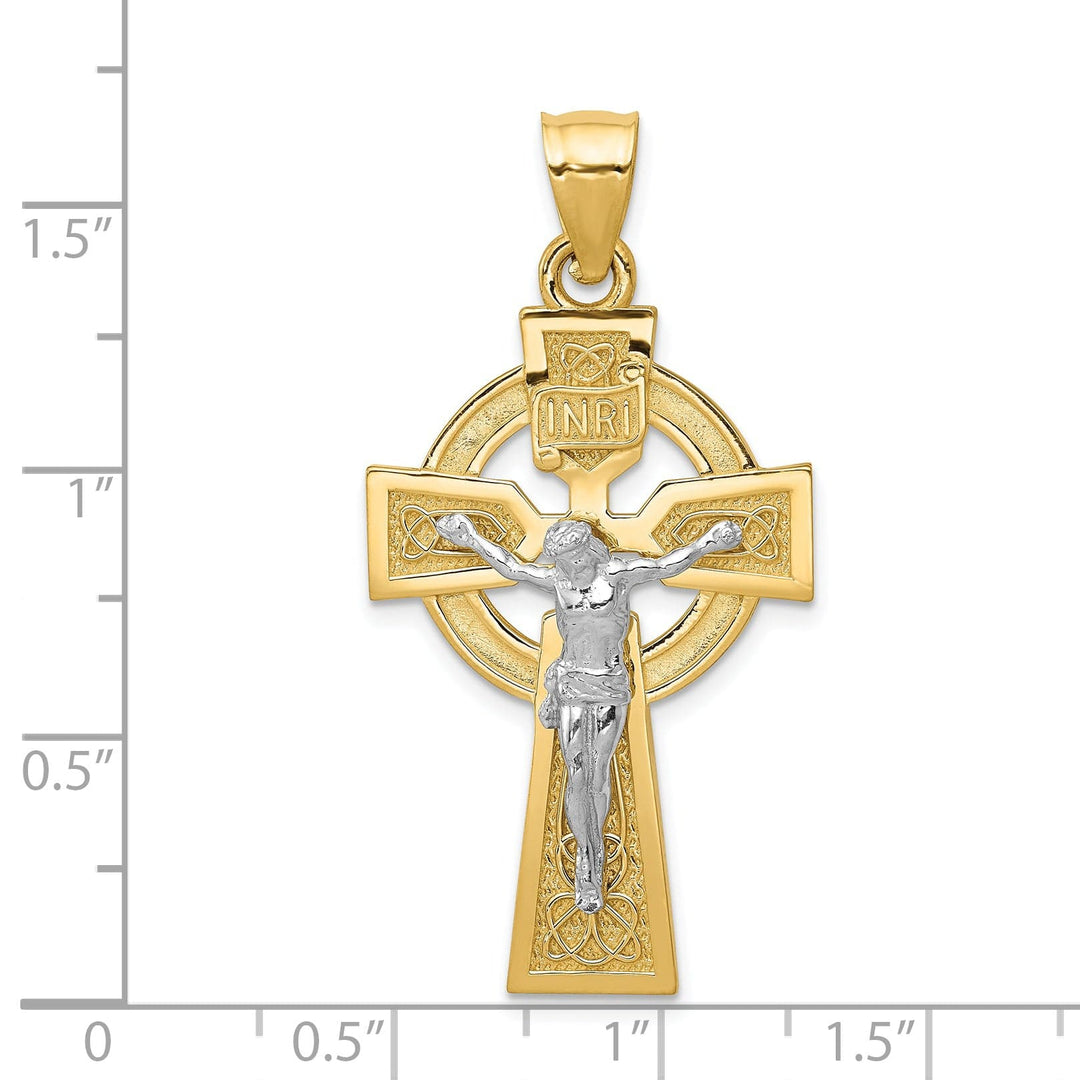 Lovely Rita's Pendants & Charms 14K Two-Tone Gold Elegant Polished Celtic INRI Crucifix Cross