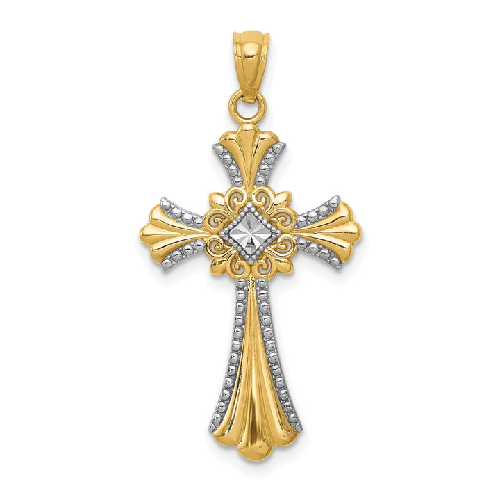 Lovely Rita's Pendants & Charms 14K Two Tone Gold Fleur de Lis Elegant Cross Pendant