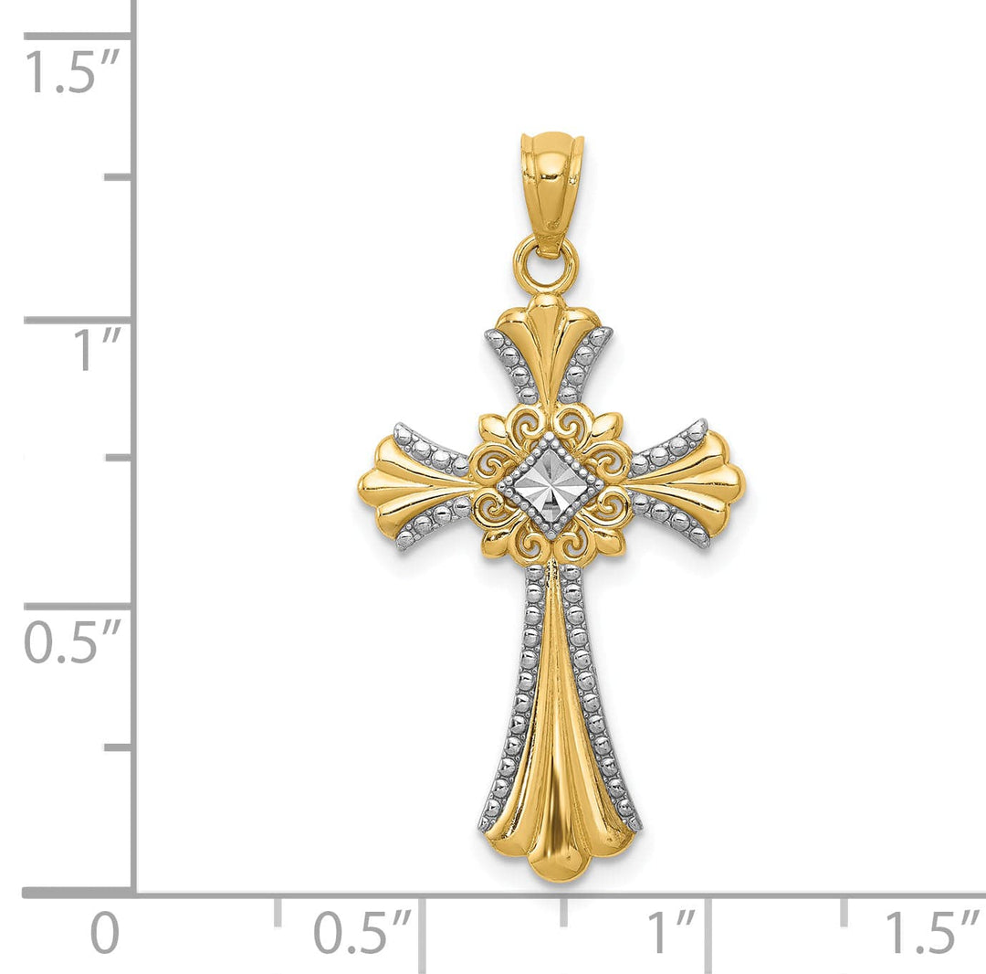Lovely Rita's Pendants & Charms 14K Two Tone Gold Fleur de Lis Elegant Cross Pendant