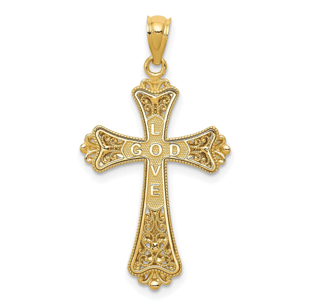 Lovely Rita's Pendants & Charms 14K Two Tone Gold Fleur de Lis GOD LOVE Cross Pendant
