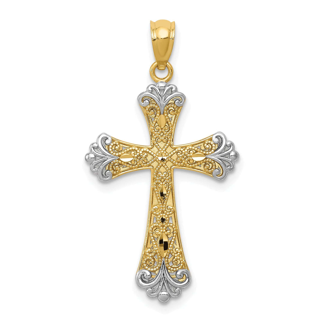 Lovely Rita's Pendants & Charms 14K Two Tone Gold Fleur de Lis GOD LOVE Cross Pendant