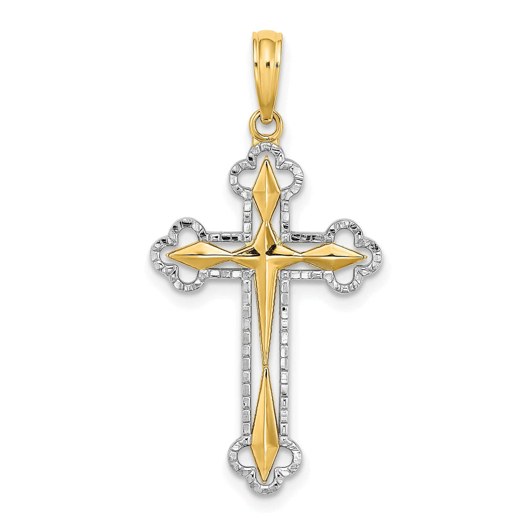 Lovely Rita's Pendants & Charms 14K Two Tone Gold Fleur de Lis Two Sided Cross Pendant