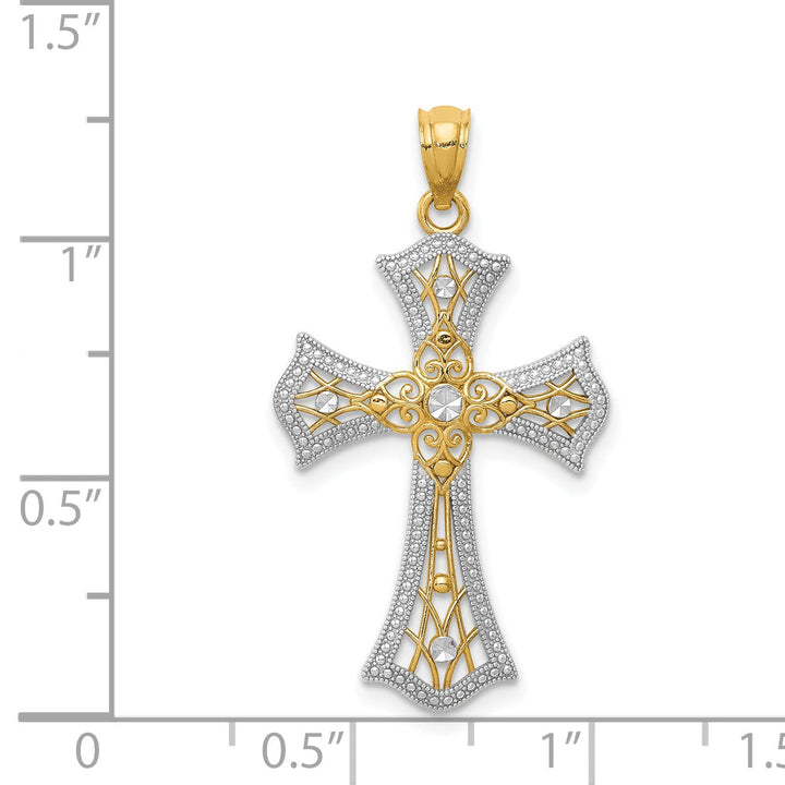 Lovely Rita's Pendants & Charms 14K Two Tone Gold Fleur deLis Intricate Cross Pendant