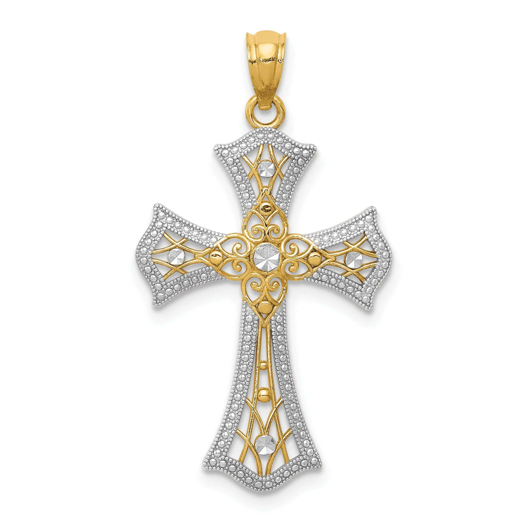 Lovely Rita's Pendants & Charms 14K Two Tone Gold Fleur deLis Intricate Cross Pendant