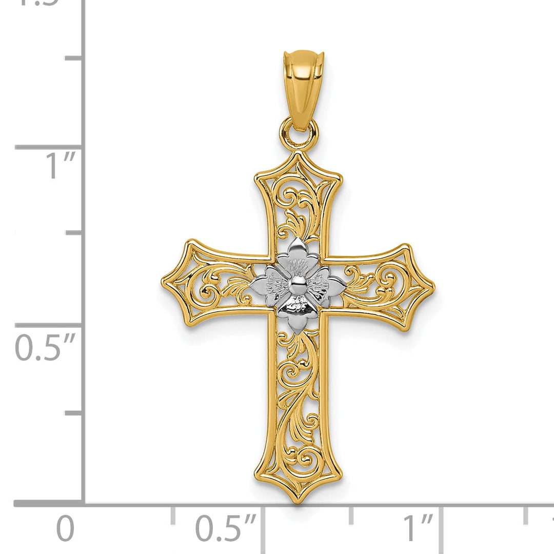 Lovely Rita's Pendants & Charms 14k Two Tone Gold Flower Design Fleur de Lis Cross Pendant