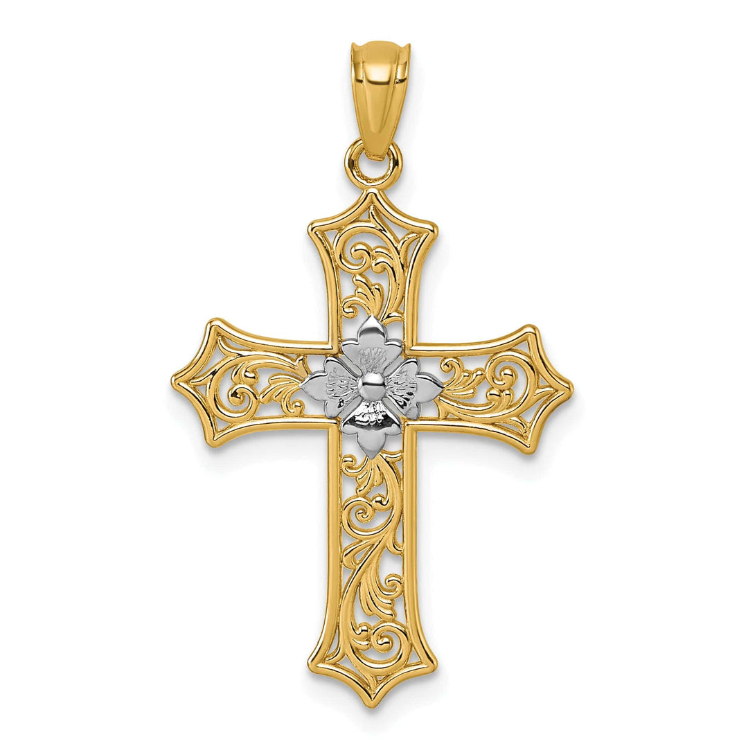 Lovely Rita's Pendants & Charms 14k Two Tone Gold Flower Design Fleur de Lis Cross Pendant