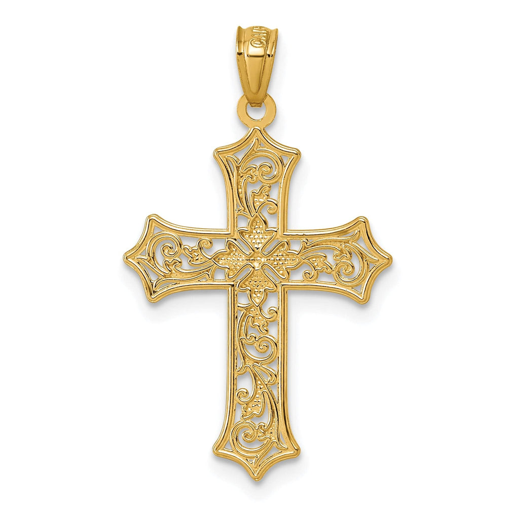 Lovely Rita's Pendants & Charms 14k Two Tone Gold Flower Design Fleur de Lis Cross Pendant