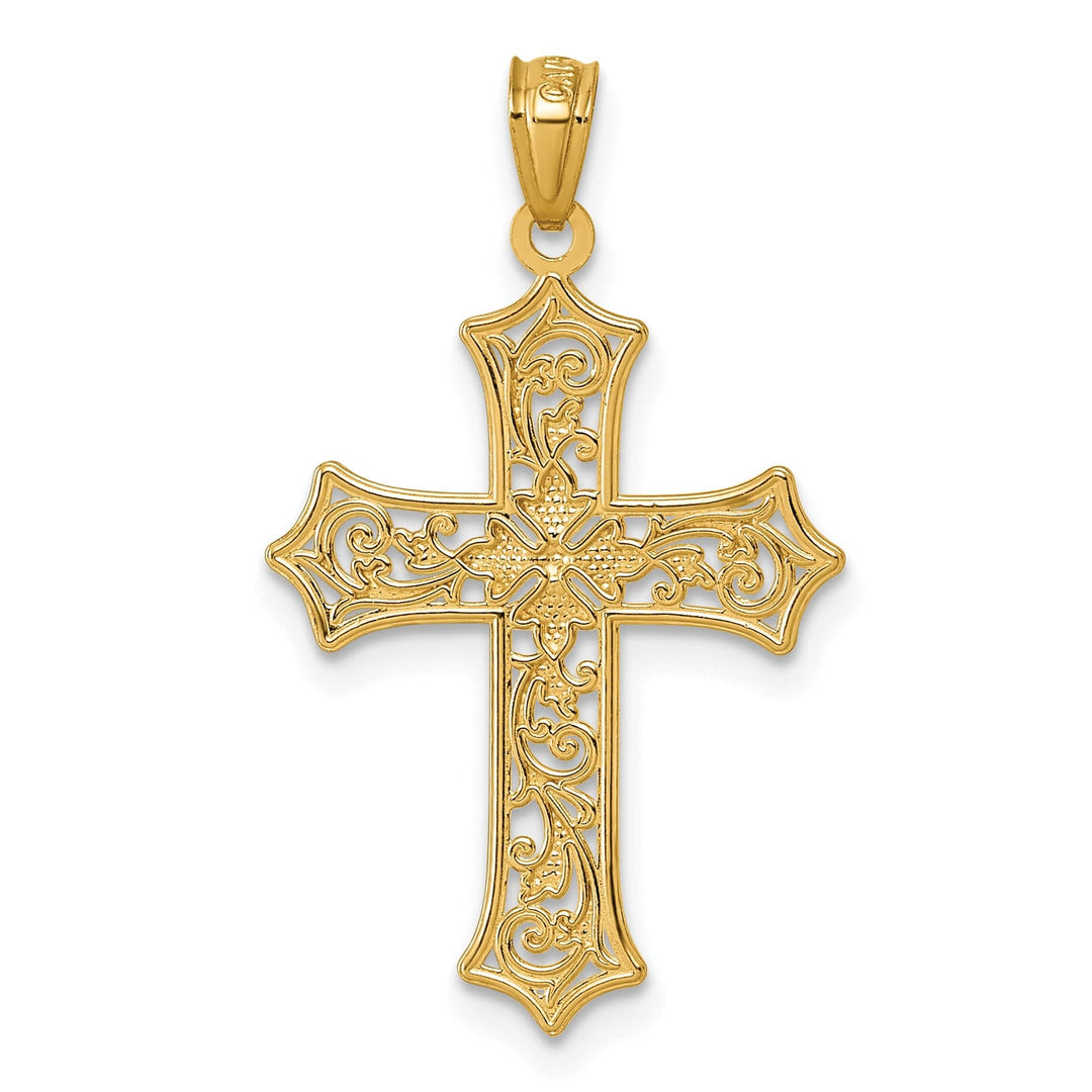 Lovely Rita's Pendants & Charms 14k Two Tone Gold Flower Design Fleur de Lis Cross Pendant
