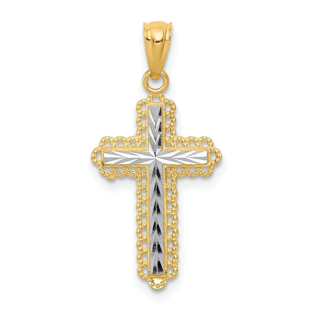 Lovely Rita's Pendants & Charms 14K Two Tone Gold Fluer de Lis Detailed Cross Pendant