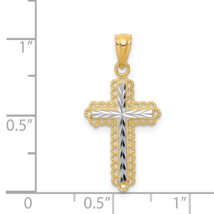 Lovely Rita's Pendants & Charms 14K Two Tone Gold Fluer de Lis Detailed Cross Pendant