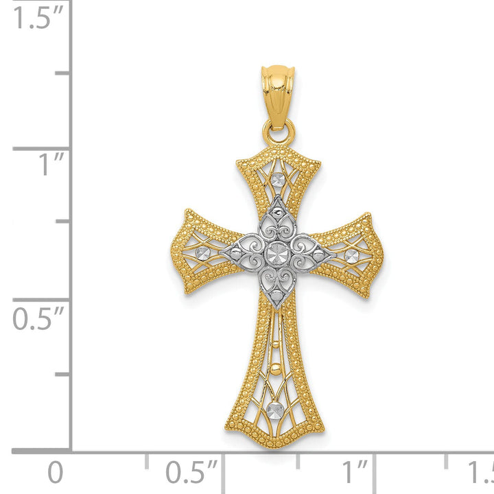 Lovely Rita's Pendants & Charms 14K Two Tone Gold Fluer de lis Fancy Cross Pendant