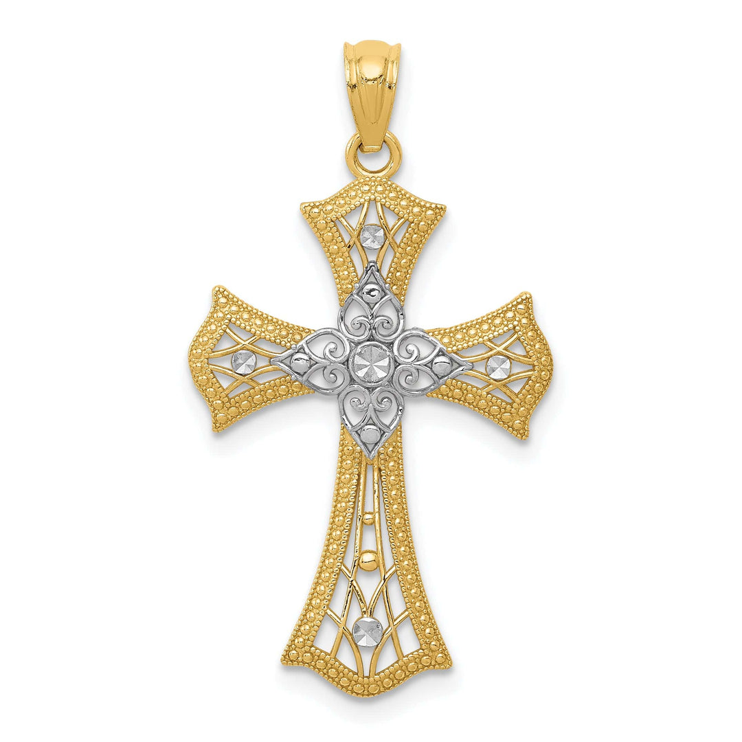 Lovely Rita's Pendants & Charms 14K Two Tone Gold Fluer de lis Fancy Cross Pendant