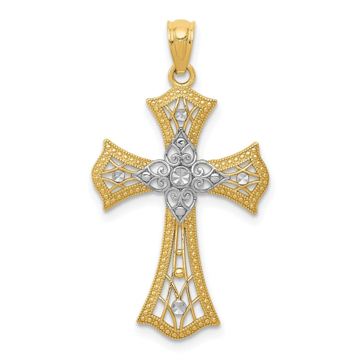Lovely Rita's Pendants & Charms 14K Two Tone Gold Fluer de lis Fancy Cross Pendant