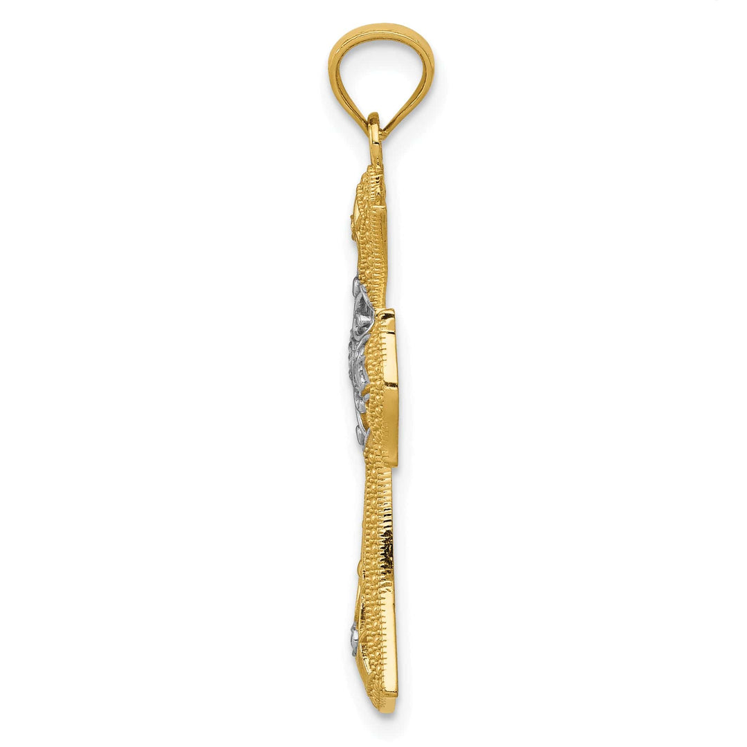 Lovely Rita's Pendants & Charms 14K Two Tone Gold Fluer de lis Fancy Cross Pendant