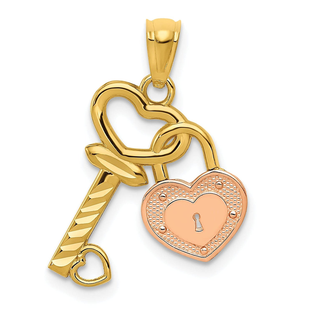 Lovely Rita's Pendants & Charms 14k Two-Tone Gold Heart Lock and Key Pendant