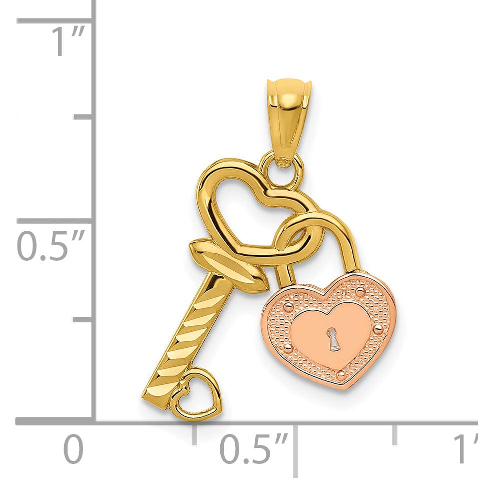 Lovely Rita's Pendants & Charms 14k Two-Tone Gold Heart Lock and Key Pendant