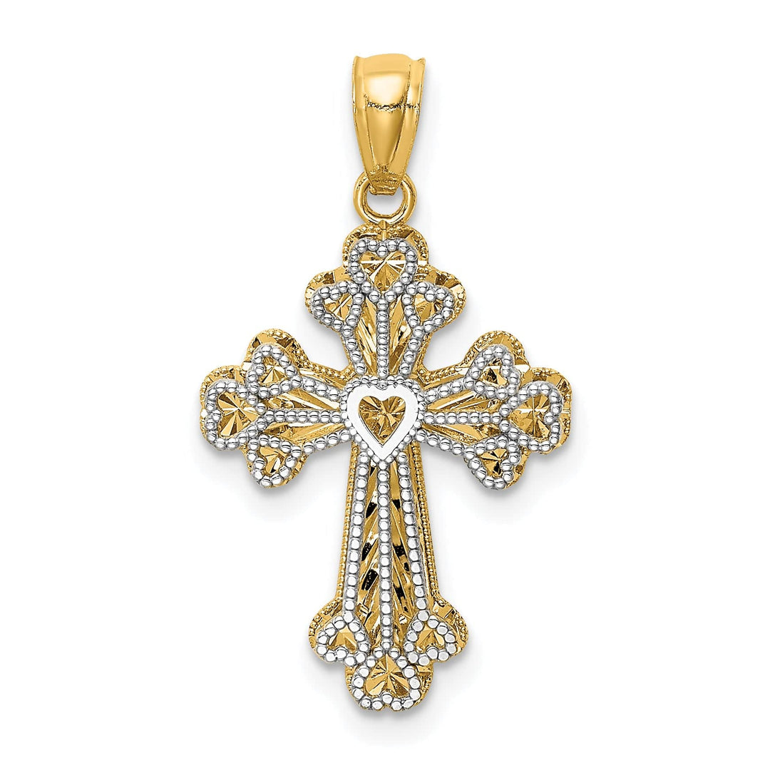 Lovely Rita's Pendants & Charms 14K Two Tone Gold Intricate Filigree Budded Heart Cross