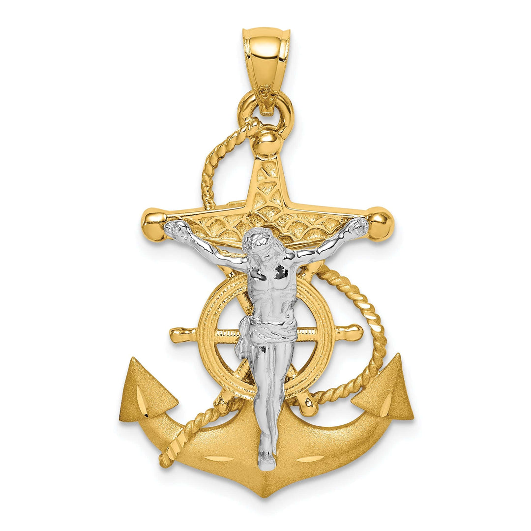 Lovely Rita's Pendants & Charms 14K Two Tone Gold Polished and Satin D.C Mariner Crucifix Pendant