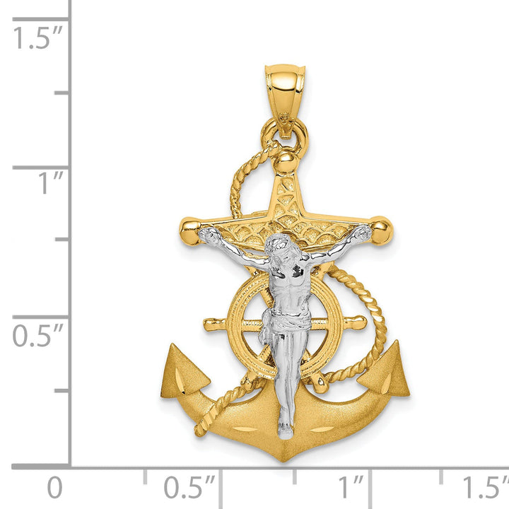 Lovely Rita's Pendants & Charms 14K Two Tone Gold Polished and Satin D.C Mariner Crucifix Pendant