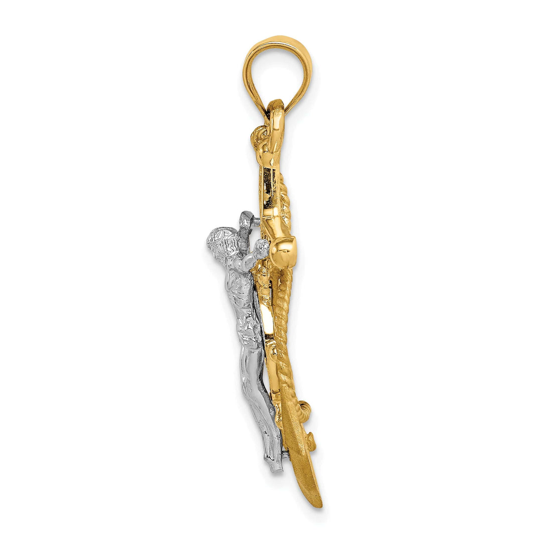 Lovely Rita's Pendants & Charms 14K Two Tone Gold Polished and Satin D.C Mariner Crucifix Pendant