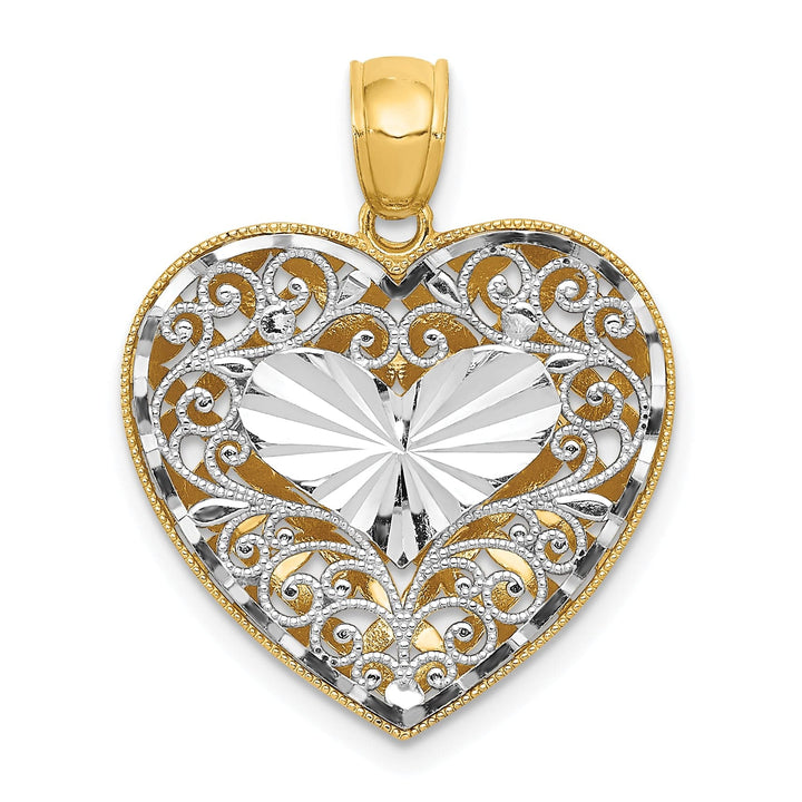 Lovely Rita's Pendants & Charms 14K Two Tone Gold Polished Reversible D.C Filigree Puffed Heart Pendant