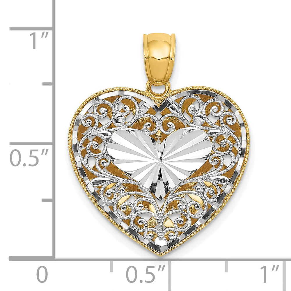 Lovely Rita's Pendants & Charms 14K Two Tone Gold Polished Reversible D.C Filigree Puffed Heart Pendant