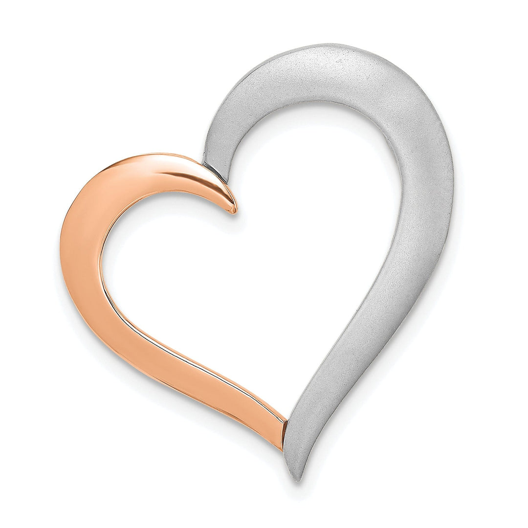 Lovely Rita's Pendants & Charms 14K Two-tone Gold Polished Satin Heart Design Chain Slide Pendant