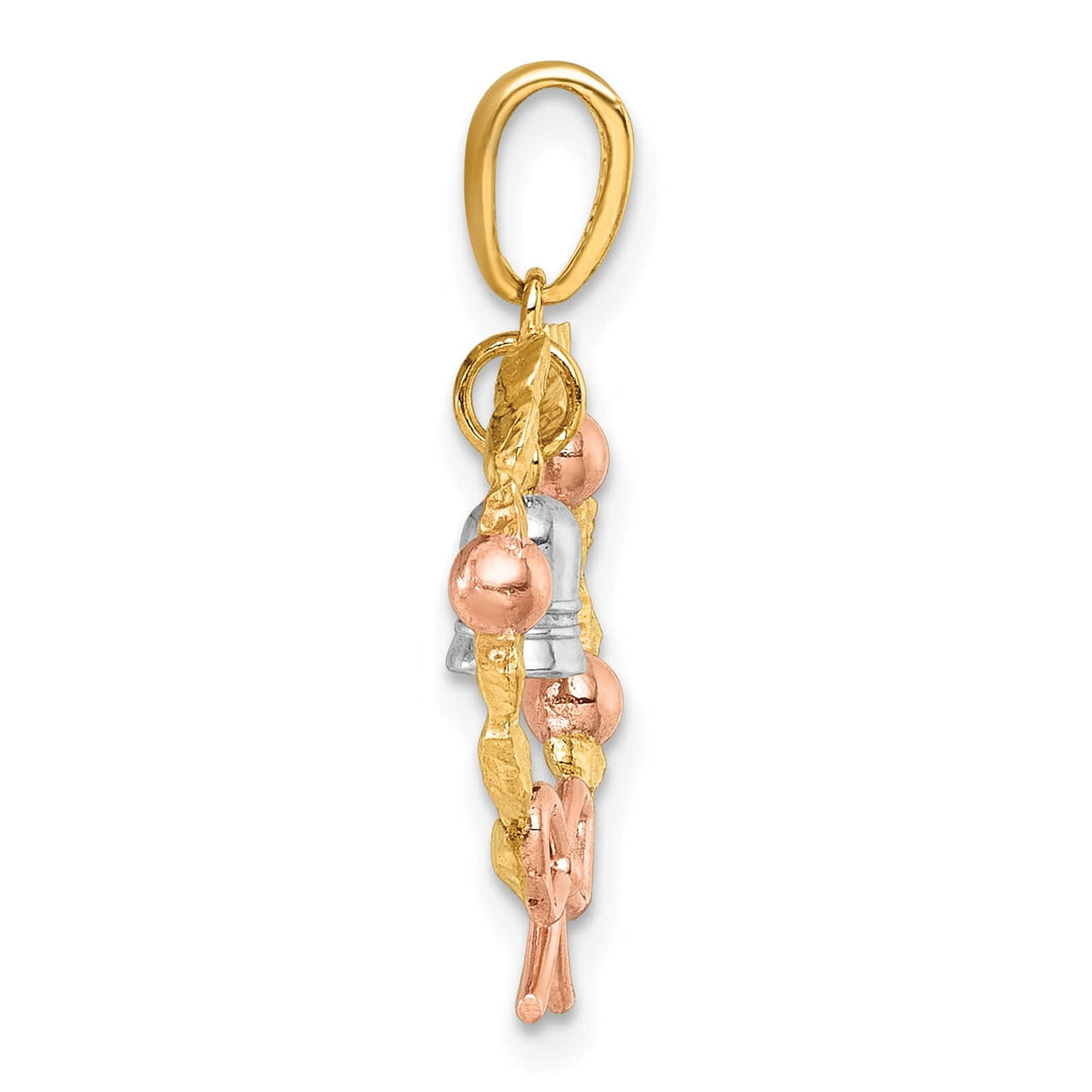 Lovely Rita's Pendants & Charms 14k Two-tone Gold, Rose-plating Wreath With Dangle Bell Charm Pendant