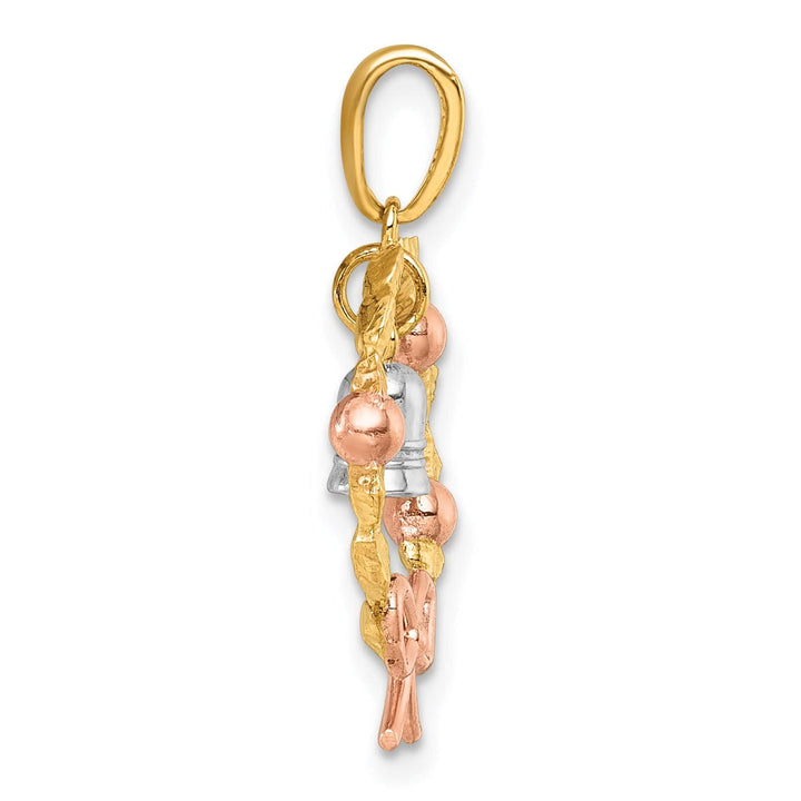 Lovely Rita's Pendants & Charms 14k Two-tone Gold, Rose-plating Wreath With Dangle Bell Charm Pendant