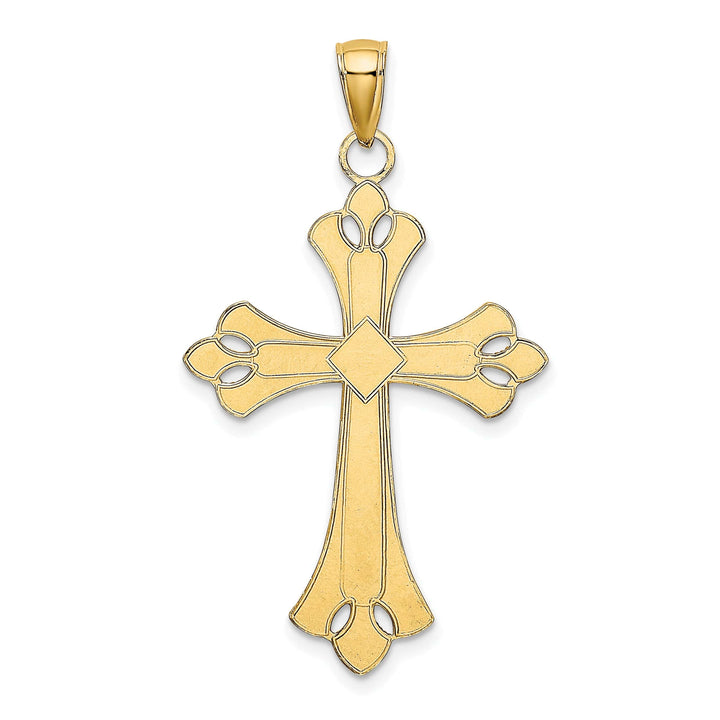 Lovely Rita's Pendants & Charms 14K Two Tone Gold Scalloped Edges Fleur de Lis Cross