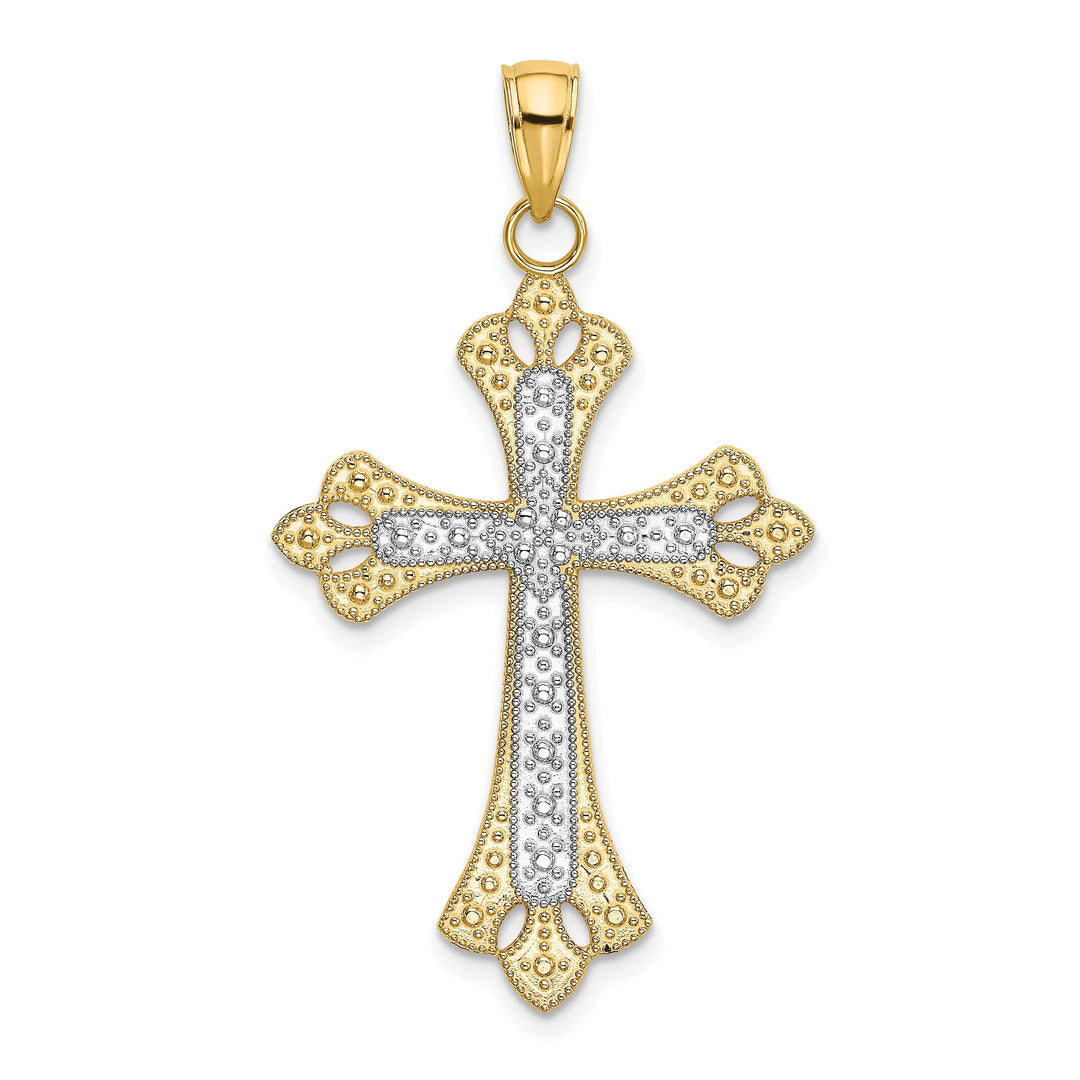 Lovely Rita's Pendants & Charms 14K Two Tone Gold Scalloped Edges Fleur de Lis Cross